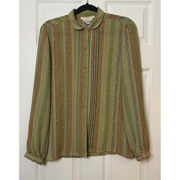 Vintage Givenchy Sport Striped Blouse Pleated Green Orange Floral Size 10 - Picture 1 of 6